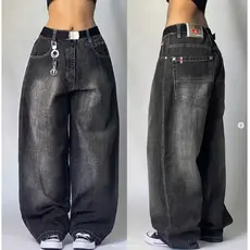 Calças Jeans Largas Y2K Mulheres Vintage Pretas Góticas Hip Hop Rua Skate Harajuku Novas 2025