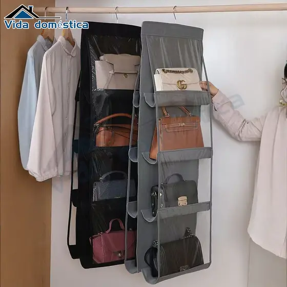 8 Bolsas Organizador Multiuso Suporte De Bolsas Com Cabide Anti Poeira Para Guarda Roupas