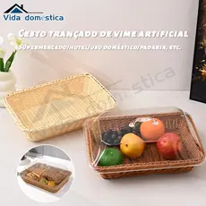 Cesta de Vime com Tampa Acrílica - Design Rústico e Tampa Transparente, Marrom 35x25x15cm