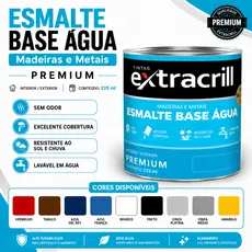 Tinta Esmalte Premium Base Água 225ML Para Madeiras E Metais Extracrill Cores