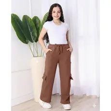 calça cargo juvenil tecido malha crepe calça feminina infantil wide leg