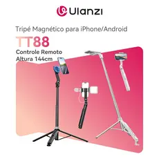 ULANZI TT88 Tripé Magnético para iPhone/Android, Bastão de Selfie 57”, Controle Remoto e Cold Shoe