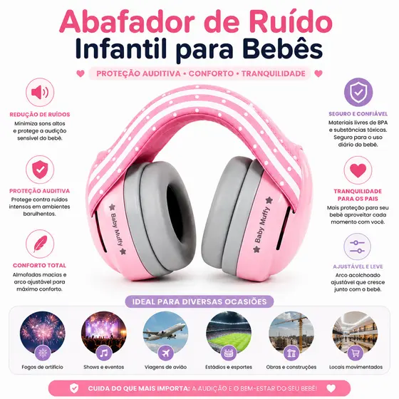 Abafador de Ruído Infantil para Bebes (Cinza)