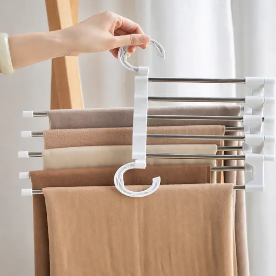 Cabide Multifuncional para Calças de Inox com 5 Divisórias Branco