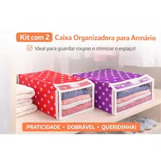 Kit 2 Caixa Organizadora Grande Dobrável TNT 30x20cm Organizador de Roupas Armário Guarda-Roupa