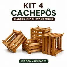 Kit 4 Cachepôs de Madeira Eucalipto 20x20x11cm | Vaso para Plantas e Orquídeas