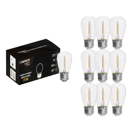 Kit 10 Lâmpada Inquebrável Led Prova Água Filamento Bolinha 220v Branco-quente