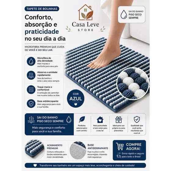 Tapete de Banheiro Chenille Premium – Ultra Macio, Antiderrapante e de Secagem Rápida
