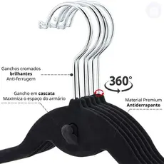 Kit 12 Cabides Veludo Slim Antiderrapante  | Não Escorrega | Guarda Roupa Organizado