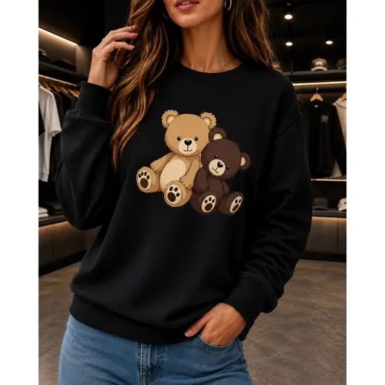 Blusa de Frio Feminina 2 Ursinhos Moletom Estilo Casaco Suéter Flanelado Algodão Várias Cores Lançamento