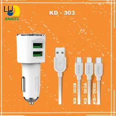 Carregador Veicular Turbo 2x Usb - Tipo C , IOS , MICRO USB Kaidi Kd-303C , Kd-303S , Kd-303A