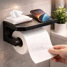 Suporte Porta Papel Higiênico com Porta Celular 2 em 1 Adesivo 3M Forte Sem Furo Parede Banheiro