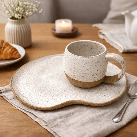 Kit Bandeja Branca + Xícara Café 120ml Cerâmica 100% Artesanal Chá Presente Decoração / Louça / Casa