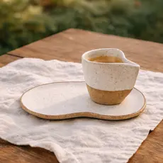 Kit Xícara Andorinha 110ml + Bandeja Orgânica Cerâmica 100% Artesanal Chá Presente Decoração Cozinha