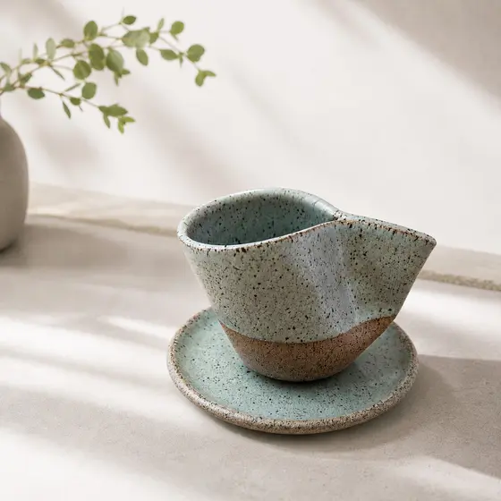 XÍCARA ORGÂNICA  ANDORINHA VERDE 110ML CERÂMICA PREMIUM CAFÉ CHÁ LOUÇA EXPRESSO DECORAÇÃO LOUÇA CASA
