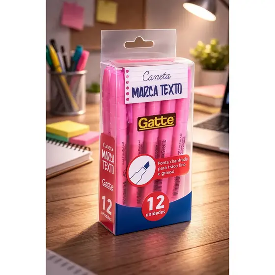 Caneta Marca Texto Gatte 4 Mm - Gatte Cor Rosa Caixa 12und