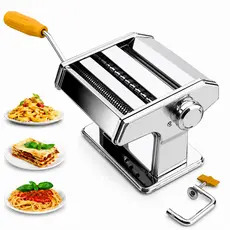 Máquina de Macarrão Manual 3 em 1 Cilindro Inox com Manivela para Massa, Pastel, Lasanha e Fettuccine