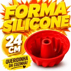 Forma Silicone Bolo com Furo Redonda Antiaderente Flexivel 24cmX10cm Airfryer Sobremesa Assadeira Pudim Torta Vermelha