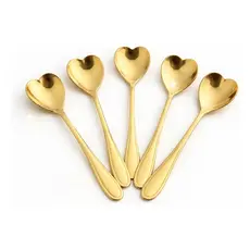 Kit  Jogo Colher Coração Talher Fofa Café E Chá Sobremesa Luxo Torta Bolo Dourado Mesa Posta Criativa Aço Inoxidavel