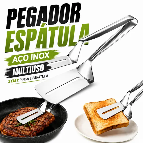 PEGADOR DUPLO ESPÁTULA EM AÇO INOX MULTIUSO PARA CARNES PIZZA PEIXE CHURRASCO COZINHA