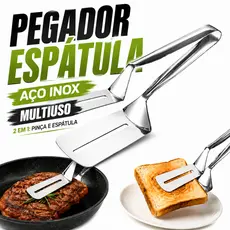 PEGADOR DUPLO ESPÁTULA EM AÇO INOX MULTIUSO PARA CARNES PIZZA PEIXE CHURRASCO COZINHA