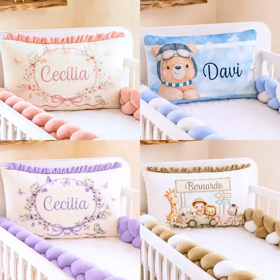 Kit Berço Personalizado Completo Protetor 3 Peças Americano Nacional Mini Berço Menina Menino