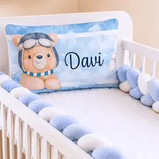 Kit Berço Personalizado Completo Protetor 3 Peças Americano Nacional Mini Berço Menino Azul-bebê