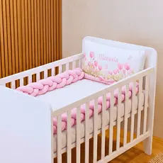Kit Berço Personalizado Flores Rosa 3 Peças Berço Americano Nacional Micropercal Menina