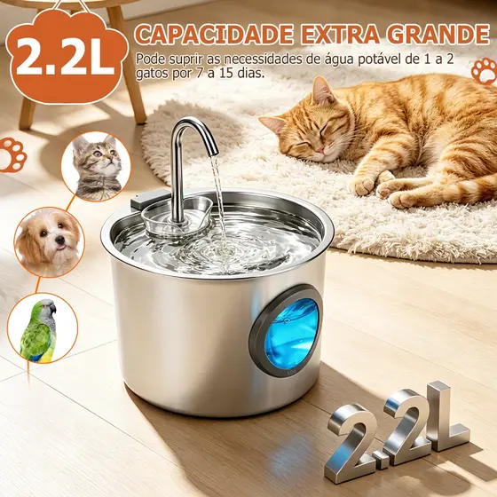 Mstail 3.2L Fonte de água para animais de estimação em aço inoxidável com filtro de carvão ativado silencioso