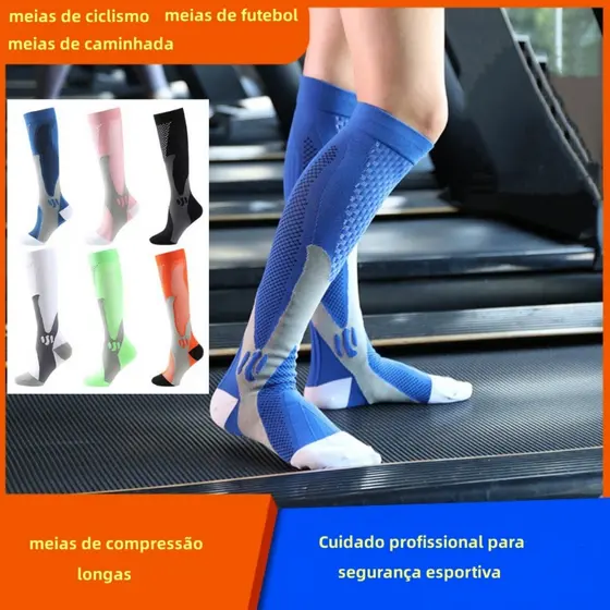 Kit 1 Par Meia de Compressão Esportiva Cano Longo para Futebol Corrida Ciclismo Vôlei Treino