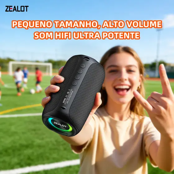 Caixa de Som Bluetooth Portátil ZEALOT M2 10W TWS | Som Potente, Alta Bateria, Outdoor, USB-C, IPX4, Design Moderno
