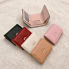 Carteira Feminina Tripla Dobra Compacta Com Laço Dourado Para Bolsa Pequena E Bolso Tri-Fold