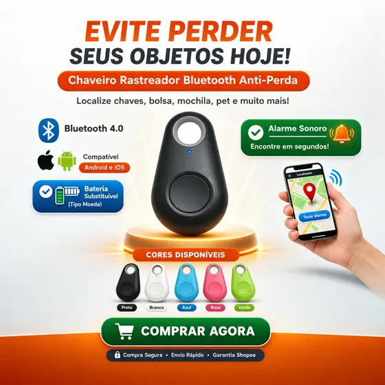 Chaveiro Rastreador Localizador GPS Inteligente Bluetooth - Para Chaves Bolsa Carteira Android iOS