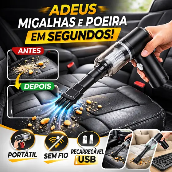 Aspirador Portátil Sem Fio USB para Carro Mini Aspirador Automotivo Recarregável Limpeza Rápida Poeira e Migalhas