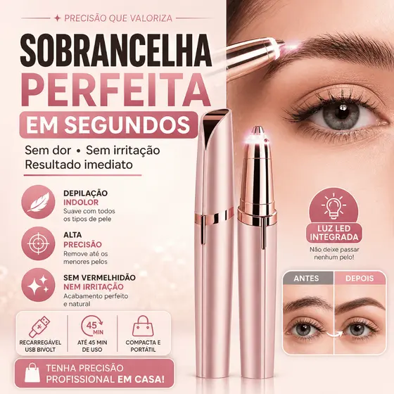 Caneta Depiladora de Sobrancelha Buço USB Removedor de Pelos Sem Dor Portátil LED Profissional
