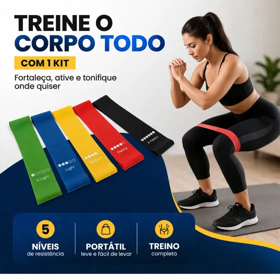 Kit 5 Mini Elástica de Resistência para Exercício Glúteos e Pernas - Treino em Casa