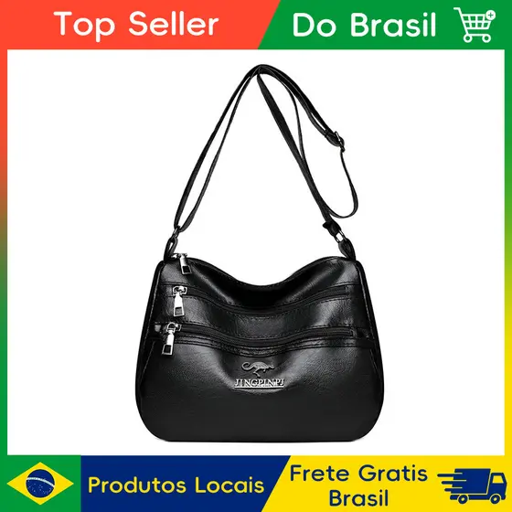 Bolsa Hobo Transversal Feminina Multicompartimentos Couro Sintético para Uso Diário