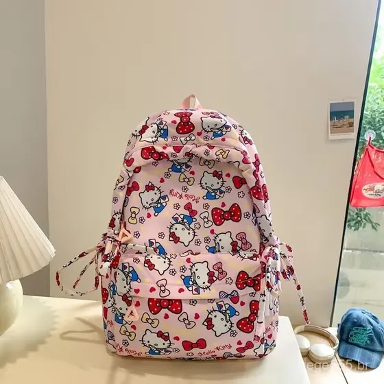 Mochila de Viagem Impermeável de Grande Capacidade com Design Hello Kitty para Mulheres