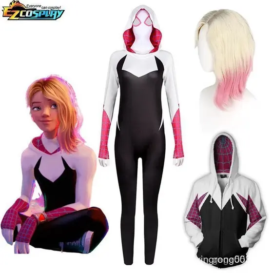Homem-Aranha: Pelos Olhos de Gwen Stacy Fantasia Macacão Cosplay Halloween Carnaval CNCS