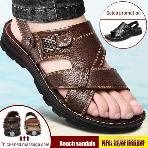 Sandálias de Praia Masculinas/Primeira Camada de Couro Respirável