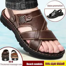 Sandálias de Praia Masculinas/Primeira Camada de Couro Respirável