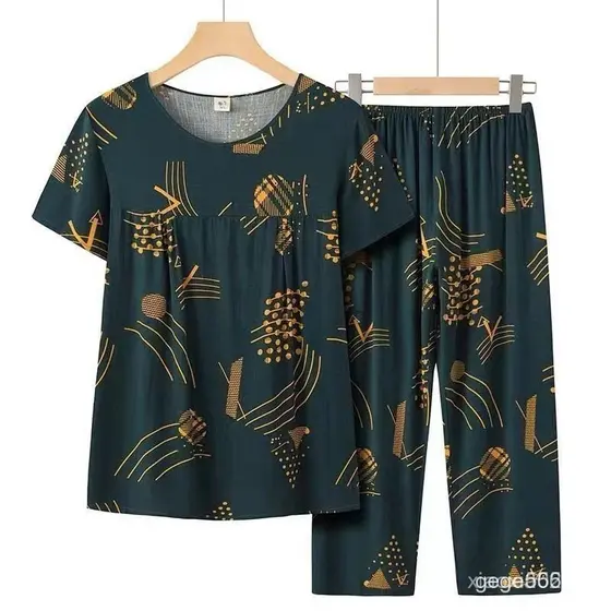 Roupas de Verão para Mães Idosas Conjunto de Verão Plus Size Feminino