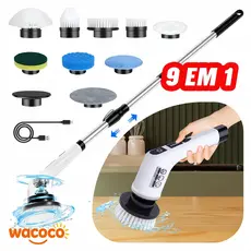 Escova de Limpeza Ajustável 9 em 1/7 em 1 Recarregável – Ferramenta Ideal para Janela, Banheiro e Cozinha