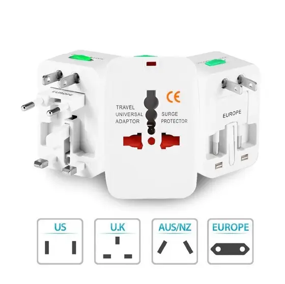 Adaptador de Viagem Universal Tudo‑em‑um para 150 Países, Proteção Contra Surto Tomada Internacional