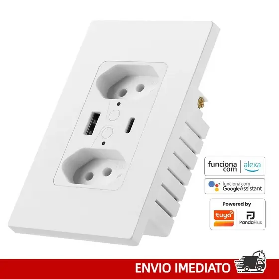 Tomada De Parede Inteligente Wifi dupla USB-C Tipo C Alexa Bivolt