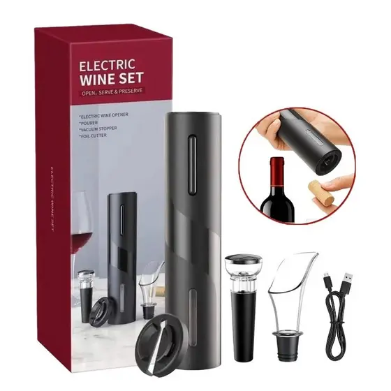 Kit Abridor Saca Rolhas a Recarregável COM Usb Garrafa De Vinho Automático