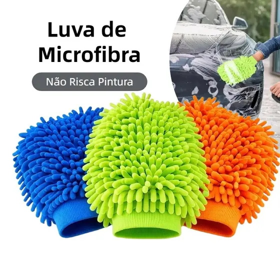 Luva de Microfibra Multifuncional Automotiva Lavagem Carro Multiuso Limpeza em Geral Tentáculos Dupla Face
