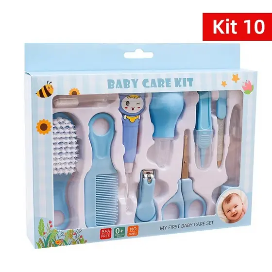 Kit Higiene Bebê 10 Peças Sem BPA Conjunto Cuidados Infantil para Recém-Nascido 0+ Meses