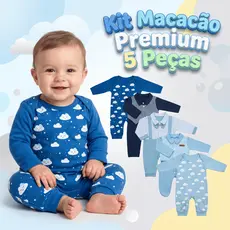 Kit 5 Macacão Estampado Menino Bebê Algodão Vira Pé Inverno Verao Infantil Macacões