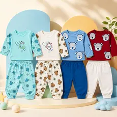 Kit 4 Peças Conjuntos Bebê Menino Inverno Algodão Manga Longa Calça Roupa Infantil Estampada